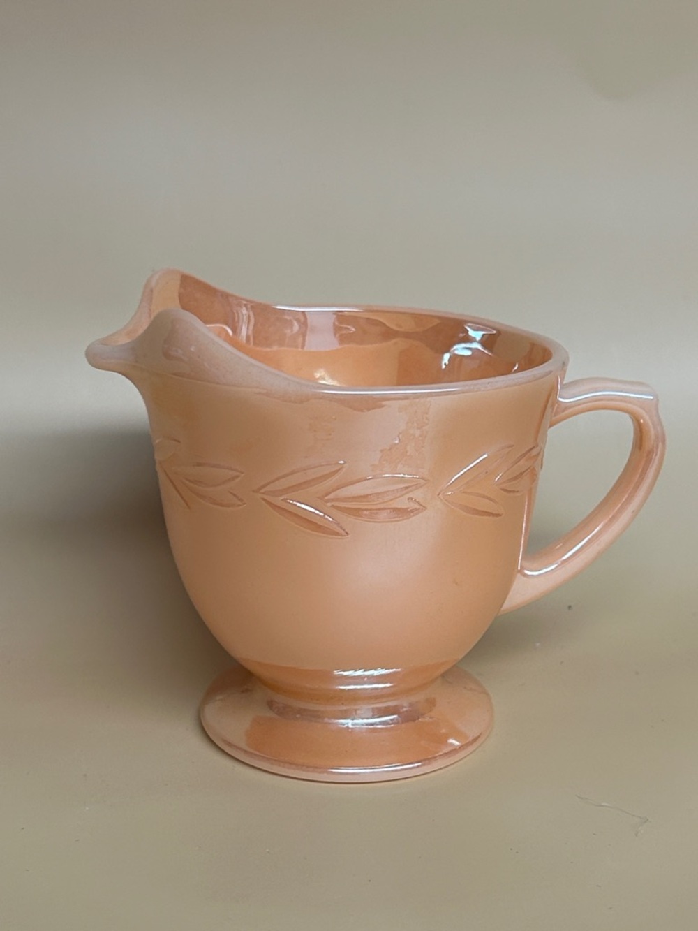 Vintage Anchor Hocking Fire King Peach Luster Laurel Leaf Cream pitcher